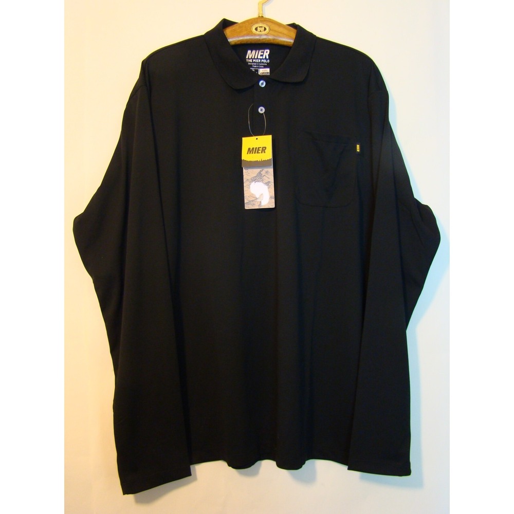 MIER Men's BLACK Long Sleeve Golf Shirts Quick Dry Athletic UV XXXL NEW  D163